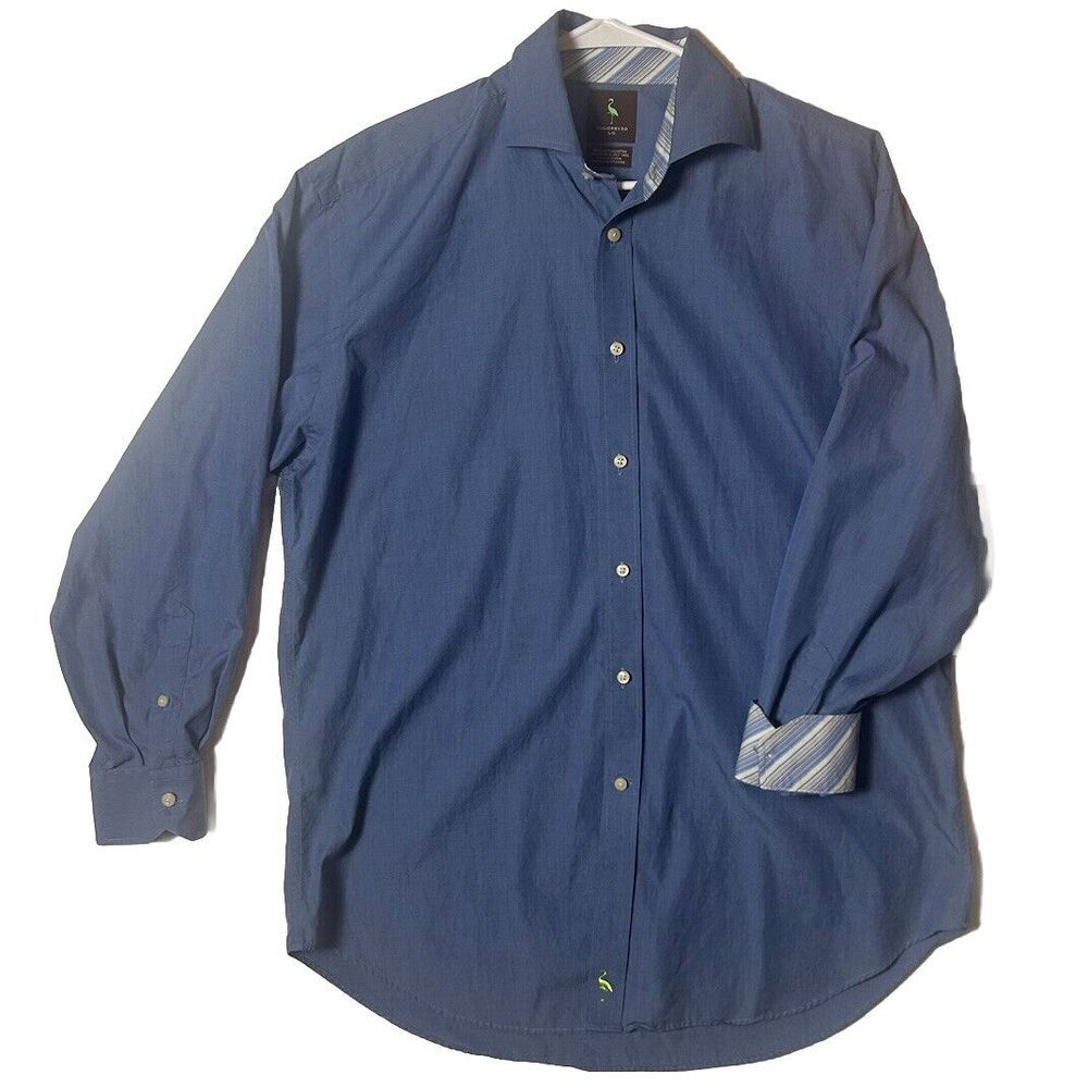 Taylorbird Mens‎ Size L Button Down Shirt Long Sleeve Casual Soft Blue Print-182